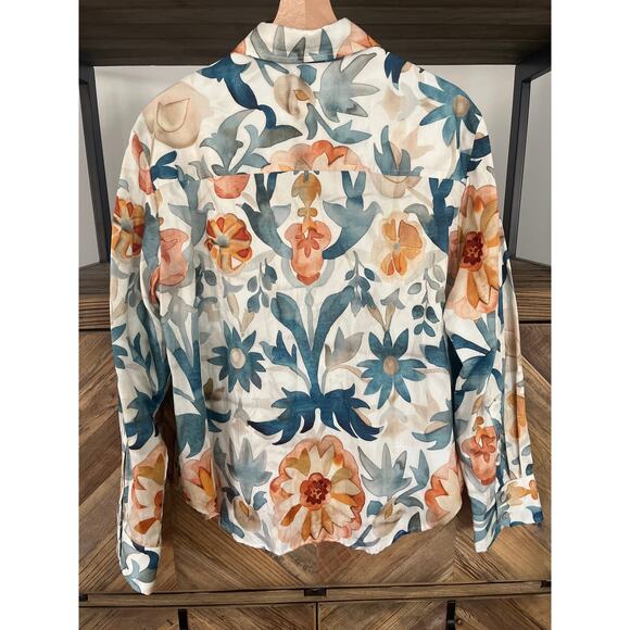 Finley Andie Button-Down Cropped Floral Blouse Large New without Tags - Picture 5 of 6